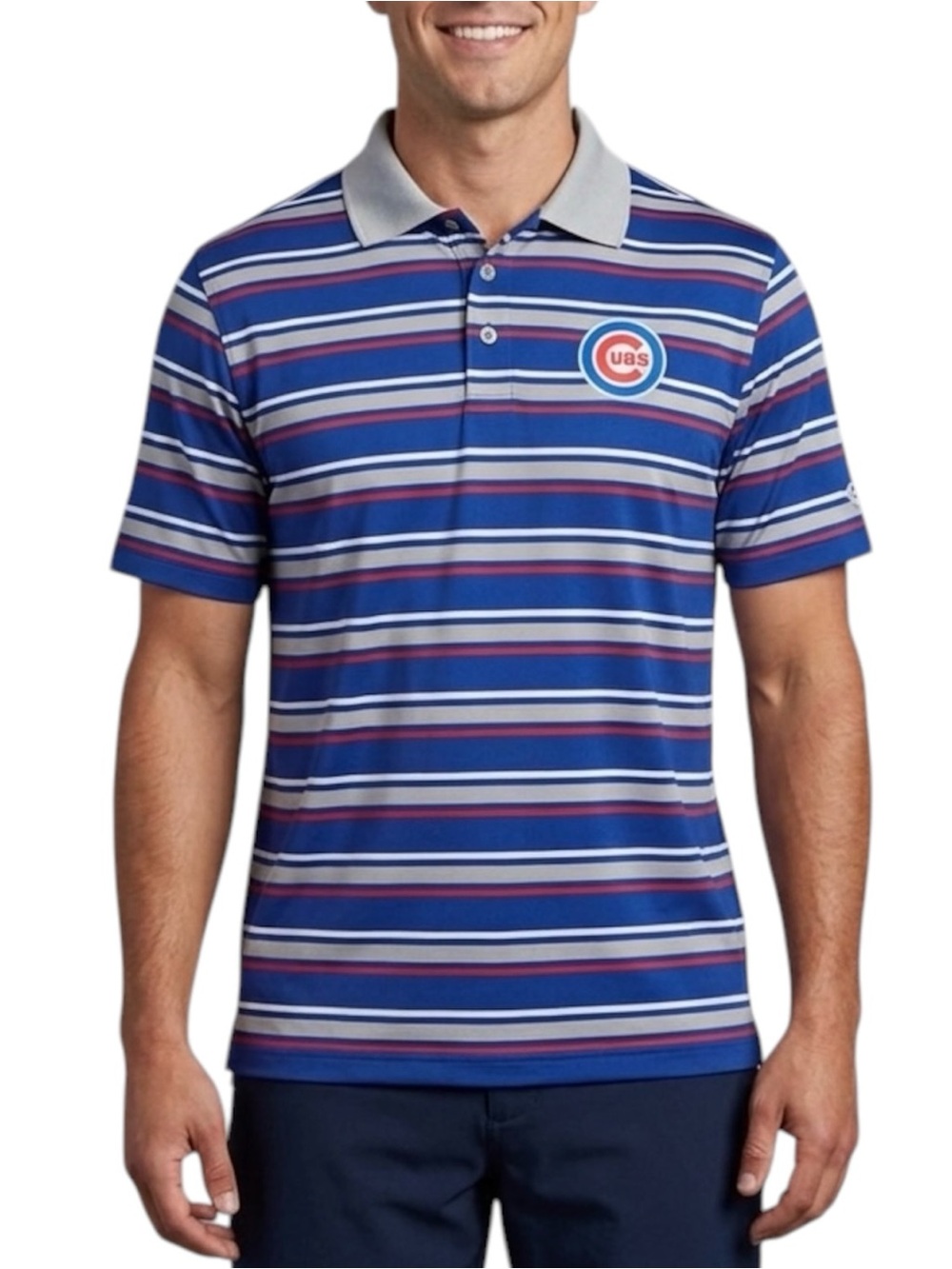 MLB Chicago Cubs Striped Polo Shirt Dri Fit Blue Red White Gray M Preppy Golf